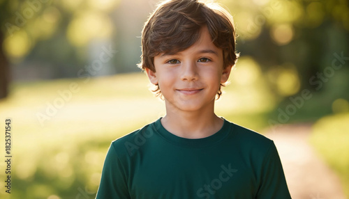 Cute Young Boy Smiling Brightly in a Sunny Park