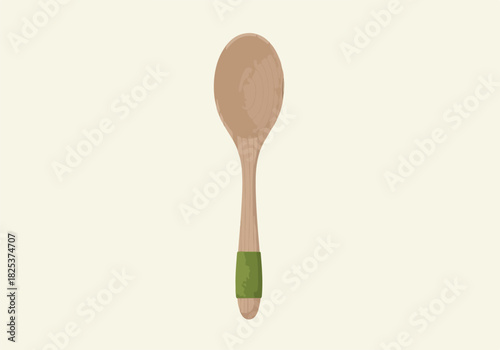 Stylized illustration of a wooden cooking spoon with a green handle wrap