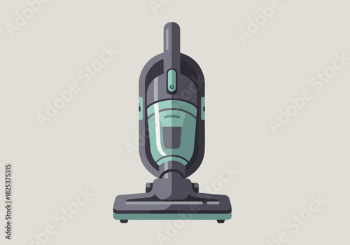 Stylized upright stick vacuum cleaner illustration in cool tones