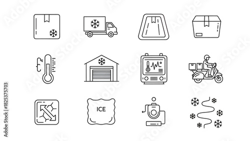 Collection of Shipping and Cold Storage Icons Representing Logistics, Refrigeration, and Supply Chain