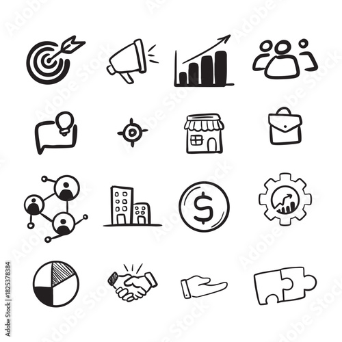 Hand Drawn Business, Marketing, and Success Doodles Icons