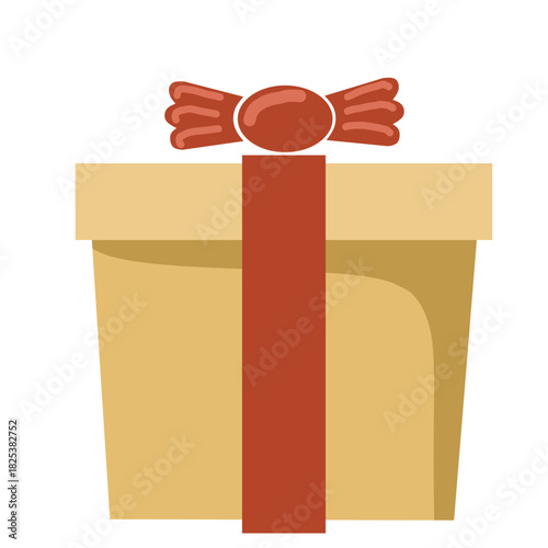 Simple Beige Gift Box with Red Ribbon and Bow Illustration