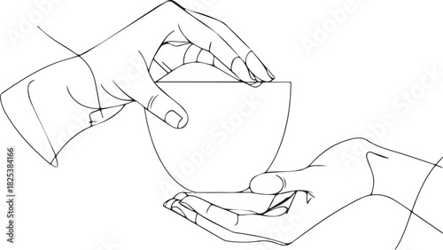 Hand Gestures in Ceremony: An artistic rendering of two hands delicately interacting with a traditional teacup, capturing the essence of a serene ritual. 