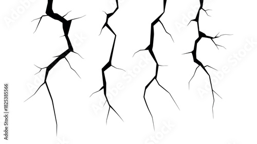 Set Of Four Black Cracked Ground Surface Vector Graphics