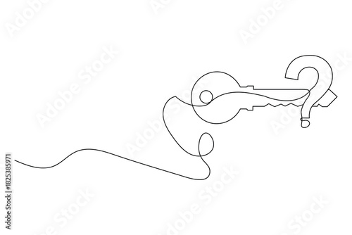 Key with question mark continuous one line drawing vector illustration