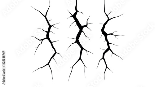 Three Vertical Black Crack Shapes on White Background
