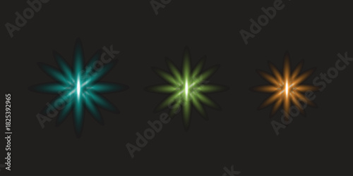 Triple Starburst Glow Lights – Teal, Green & Orange Radiant Effects