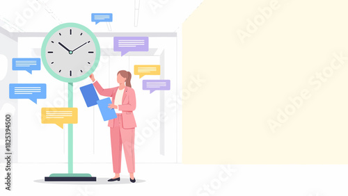 Businesswoman Checks Time Clock And Manages Schedules Meeting Deadlines