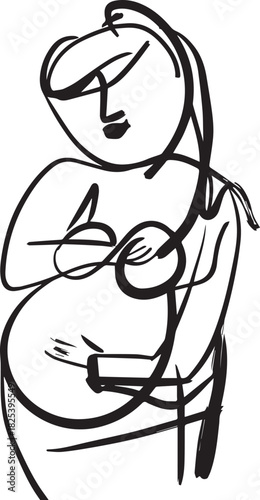 Expecting Harmony: A simple illustration of a pregnant person embraces the miracle of life, showcasing the bond between parent and future child. 