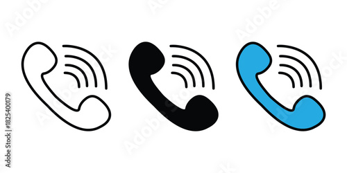 Phone Call Icon Set. Ringing Telephone Vector Outline, Solid, Color. Telephone Call Symbol Set