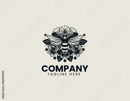 Breeder Bee Flower black vector logo illustration