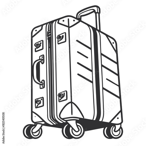 Illustration of a wheeled suitcase with handle and details