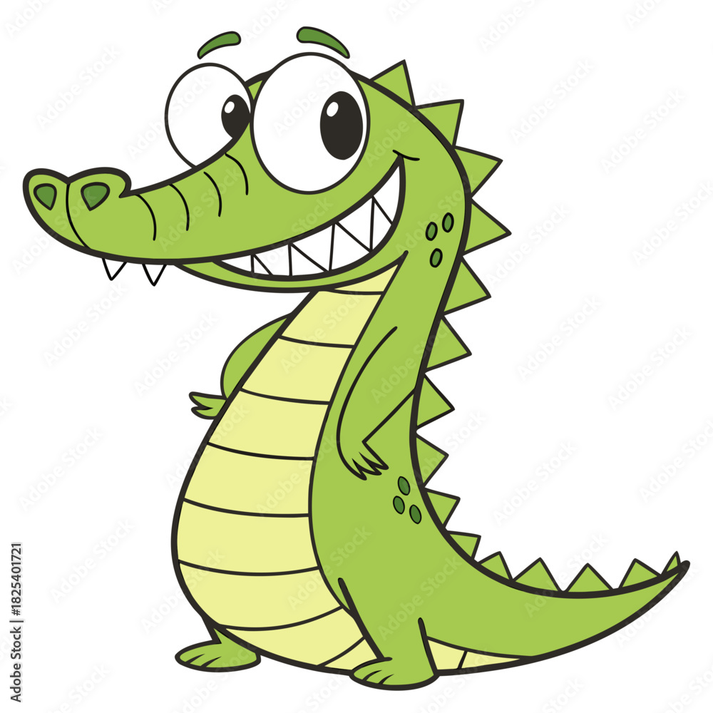 Fototapeta premium Cartoon alligator smiling with hands on its belly standing up