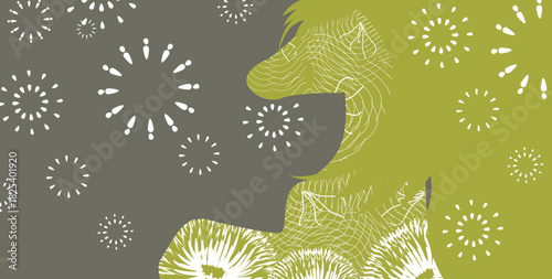 Horse Chinese New Year Green Banner Vector Fireworks Floral