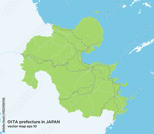 日本の大分県の緑色のシンプルなロードマップ
