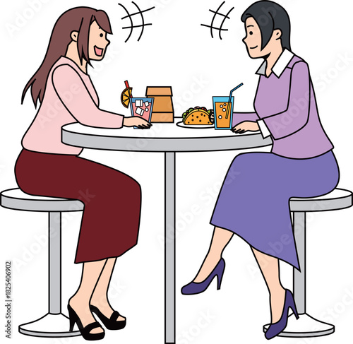 カフェで楽しく会話する女性たちのイラスト