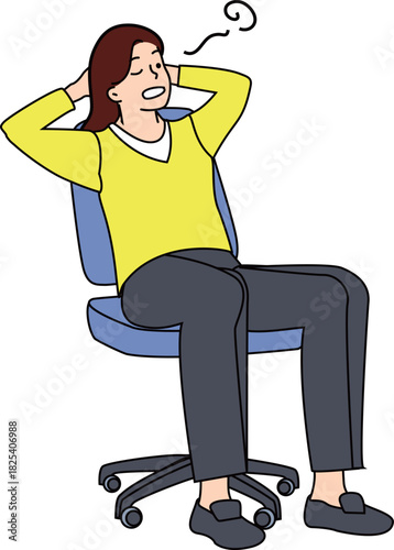 背もたれに寄りかかって休む女性のイラスト