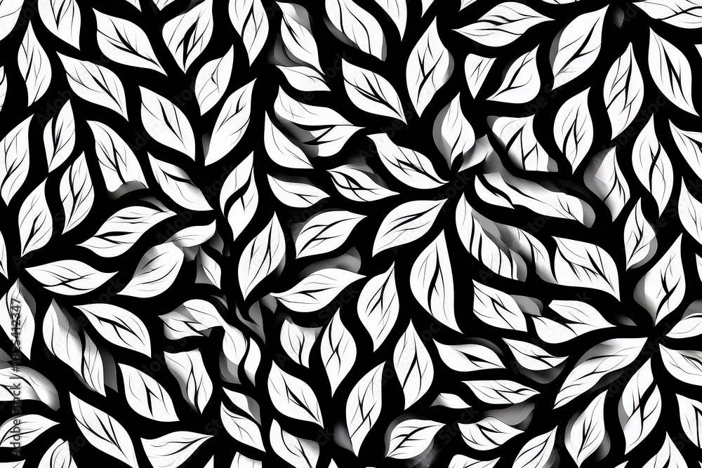 Obraz premium Abstract White Leafy Patterns On Black Background With Texture and Shadow