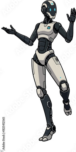 Minimal Illustration of a Robot with Blue Eyes and White Suit on White Background