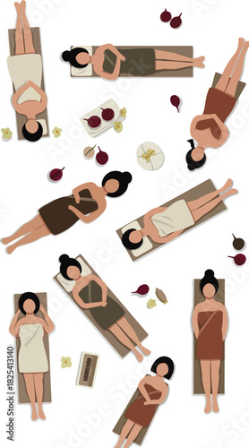 Minimalist Spa Illustration Women Relaxation Beige Brown