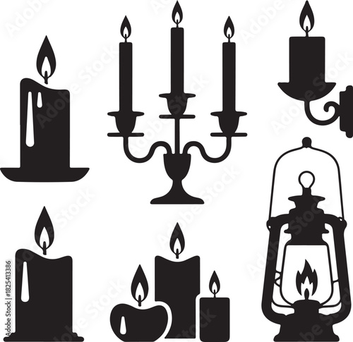 Collection of candle light source silhouette vector illustration isolated design