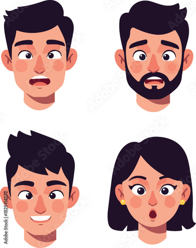 Pixel Art Avatars Four Diverse People Expressing Surprise And Concern