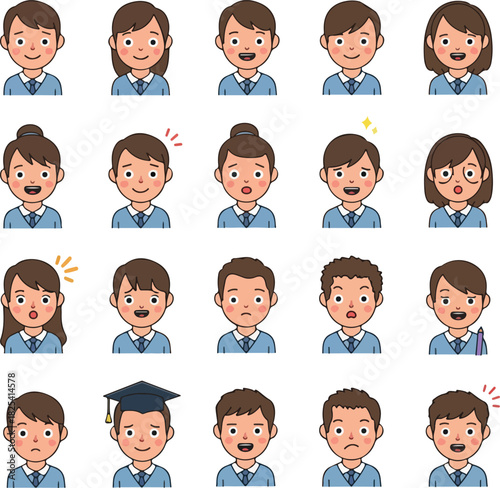 Pixel Art Avatars of Diverse People in Blue Uniforms Showing Various Emotions