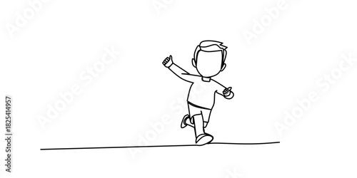 Childrens day concept. Continuous one-line drawing boys run together. Single line drawing design graphic vector illustration
