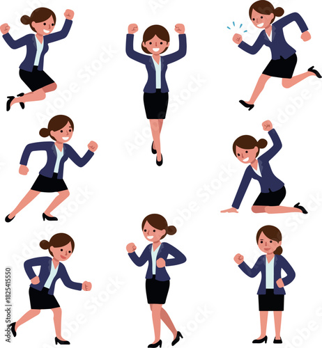 Pixel Art Businesswoman Character Set In Various Poses