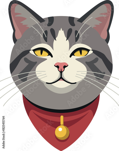 Pixel Art Cat Portrait Wearing Red Bandana Isolated White