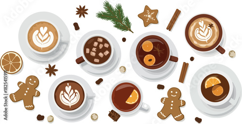 Pixel Art Christmas Drinks and Cookies Flat Design Vector