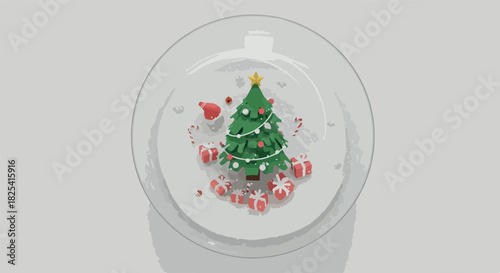 Pixel Art Christmas Snow Globe with Tree and Presents