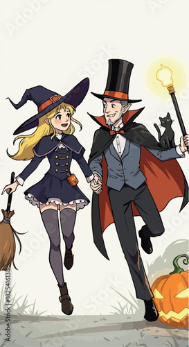 Pixel Art Couple Halloween Costume Witch Vampire Pumpkin Black Cat