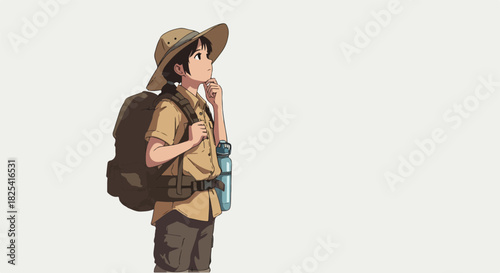 Pixel Art Explorer Character With Backpack Thinking