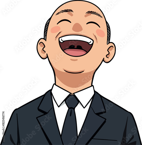 Pixelated businessman in a suit laughing heartily with rosy cheeks