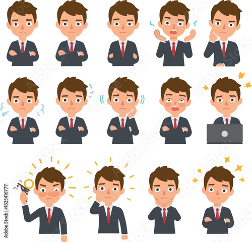 Pixelated Business Man Expressions Set Isolated White Background