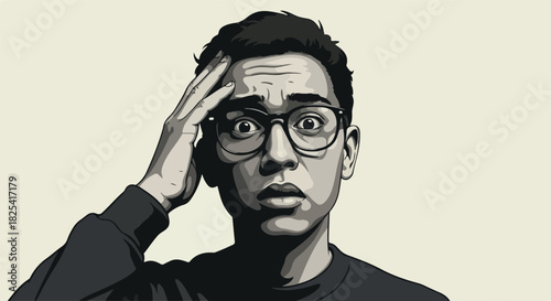 Pixelated Man With Glasses Holding Head In Distress