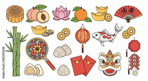 Lunar New Year Celebration Icons of Prosperity and Tradition