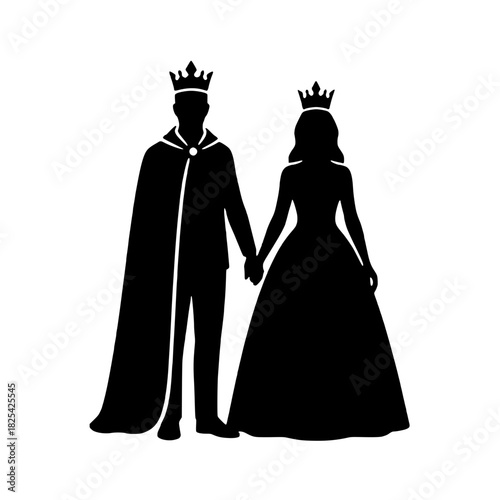 Elegant silhouette of a king and queen holding hands, perfect for royal events or fairy tales