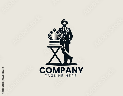 Flower Man Vendor black vector logo illustration