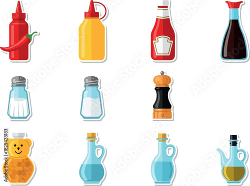 Assortment of Seasoning and Sauce Vector Icons for Cooking and Food Illustration