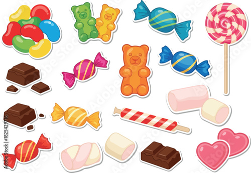 Delicious Assortment of Sweets Chocolate, Gummies, Candies & Marshmallows