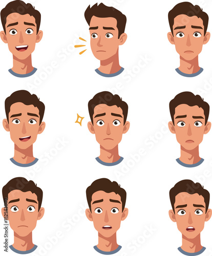 Pixel Art Man Emotions Expressions Diverse Feelings Simple Flat Illustration