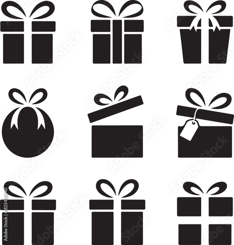 Various shapes of wrapped gifts boxes and opened presents icons isolated