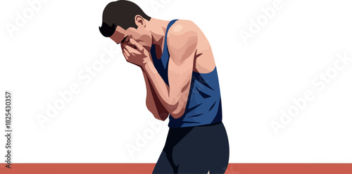 Pixel Art Man In Blue Tank Top Crying White Background