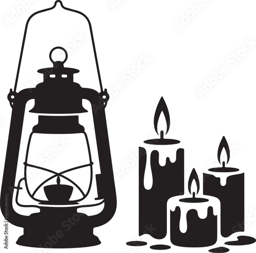 Vintage lantern and candles vector design for peaceful warm lighting