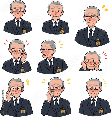 Pixel Art Old Man Character Emotions and Expressions Set