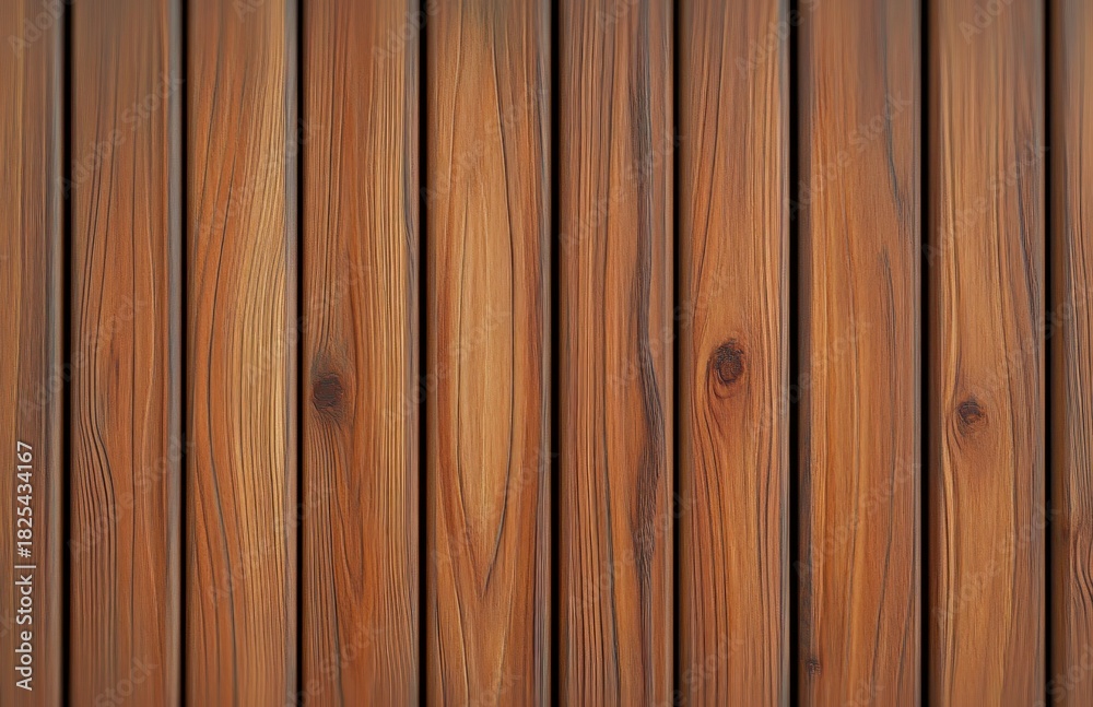 Fototapeta premium Smooth vertical brown wooden planks with natural wood grain and knots forming a rustic textured pattern
