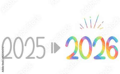 2025から2026年へ変更の矢印の手書き年号の虹色数字デザイン