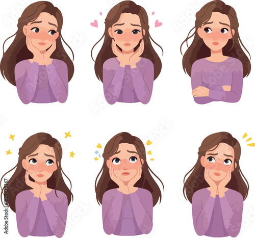 Pixel Art Woman Expressing Shyness And Embarrassment With Pink Blushes And Heart Symbols